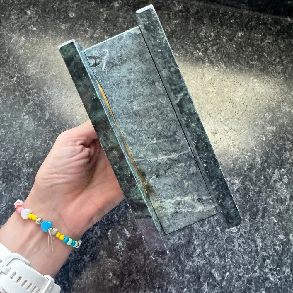 Vintage Green Marble Napkin Holder Solid Stone Letter Organizer Heavy Emerald
